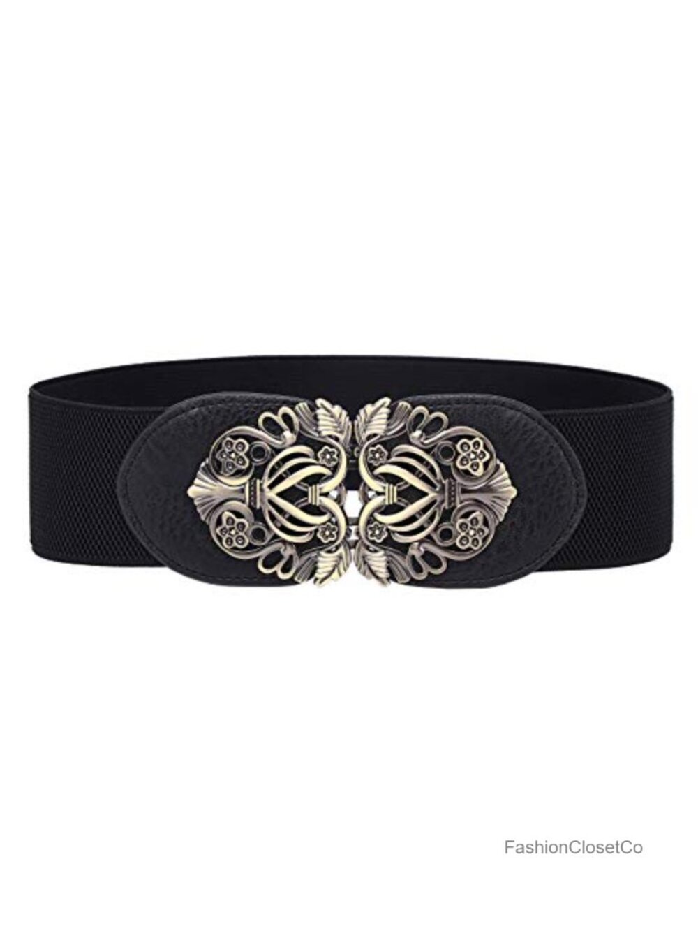 Vintage Elastic Wide Waist Belt Interlocking Metal Buckle Dresses Coats